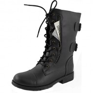 DailyShoes Women’s Military Combat Lace up Mid Calf High Credit Card Knife Money Wallet Pocket Boots