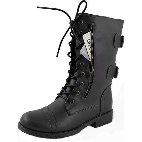DailyShoes Women's Military Combat Lace up Mid Calf High Credit Card ...