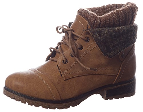 REFRESH WYNNE-01 Women’s combat style lace up ankle bootie,8 B(M) US,Tan
