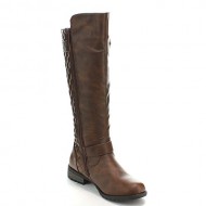 FOREVER MANGO-21 Women’s Winkle Back Shaft Side Zip Knee High Flat Riding Boots, Color:BROWN, Size:8