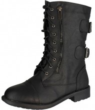 Top Moda Pack-72 Women’s Back Buckle Lace Up Combat Boots Black 9