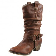 Refresh Women Wild-02 Western Style Cowboy Boots,Tan,8.5