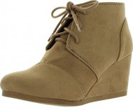 City Classified Rex-S Women’s Lace Up Faux Leather Ankle Wedge Boots,Natural,8.5