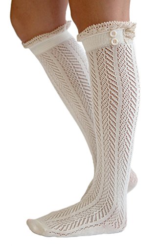 The Original Button Boot Socks with Lace Trim Boutique Socks by Modern Boho Ivory