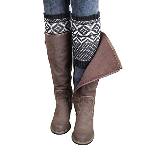 Voberry® Women Knitted Jacquard Boot Cuffs Toppers Leg Warmers Socks Boot Cover (Black)
