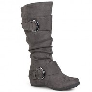 Brinley Co. Womens Buckle Knee-High Slouch Boot In Regular and Wide-Calf Sizes Grey 8.5 Wide Calf