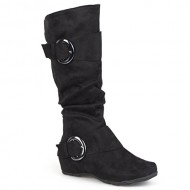 Brinley Co. Womens Buckle Knee-High Slouch Boot In Regular and Wide-Calf Sizes Black 8