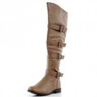 West Blvd Womens TEHRAN THIGH HIGH Boots Over The Knee Motorcycle Biker Riding Flat Heels Shoes ,Khaki ,6.5