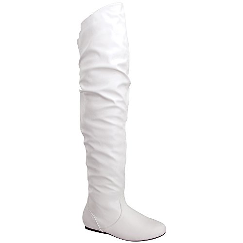 Top Moda JL-21 Women's Over The Knee Slouch Boots, Color:WHITE, Size:7. ...