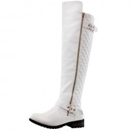 West Blvd Detroit Quilted Riding Boots, White Pu, 6.5