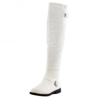 West Blvd Womens TOKYO THIGH HIGH Boots Over The Knee Riding Equestrian Motorcycle Biker Flat Shoes,West-Blvd-Tokyo-Thigh-High White Pu 7
