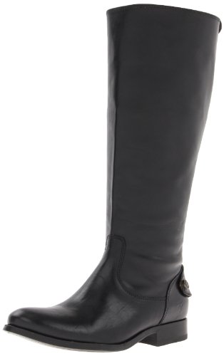 FRYE Women’s Melissa Button Back-Zip Boot, Black Wide Calf Smooth Vintage Leather, 9 M US