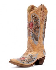 Corral Boot Women’s Antique Saddle/Blue Jean Wing and Heart Tan Leather Boots-9.5M US
