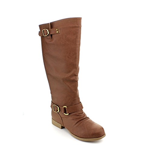Top Moda LAND-7-TG Women's Knee High Round Toe Riding Boots, Color:TAN ...