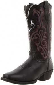 Justin Boots Women’s Stampede Collection 12″ Boot Wide Square Single Stitch Toe Western Rubber Outsole,Black Deercow,8 B US