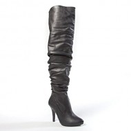 FOREVER LINK FOCUS-33 Women’s Fashion Stylish Pull On Over Knee High Sexy Boots, Color:BLACK PU, Size:7