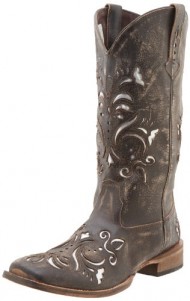 Roper Women’s Metallic Underlay Western Boot,Brown/Silver,9 M US