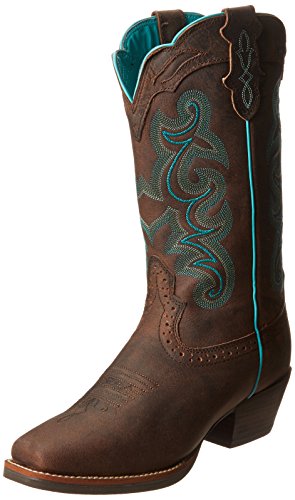Justin Boots Women’s Silver Collection 12″ Punchy Boot Wide Square Single Stitch Brown Rubber Outsole,Chocolate Puma Buffalo,9.5 C US