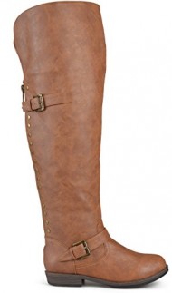 Brinley Co. Womens Wide Calf Over-the-knee Inside Pocket Buckle Studded Boots Chestnut 8 Wide Calf