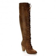 Forever Camila-48 Womens Chunky Heel Lace Up Over The Knee High Riding Boots,Tan,7