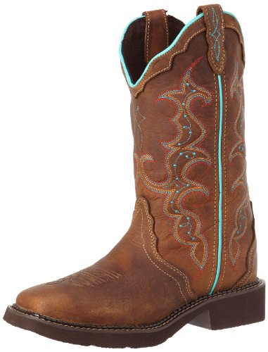 Justin Boots Women’s Gypsy Collection 12″ Boot Wide Square Double Stitch Toe Rubber Outsole,Tan Jaguar with Diamond Cut Pull Strap,7.5 B US