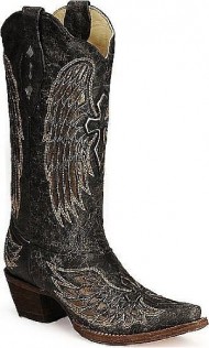 Corral Boots Women’s Angel Wing Cross Inlay Cowgirl Boot Black Leather Cowgirl Boots 6 M