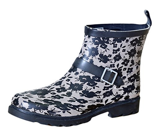 Capelli New York Women’s Buckle Accent Rain Boots (9 B(M) US, Lacey Blooms/Black)