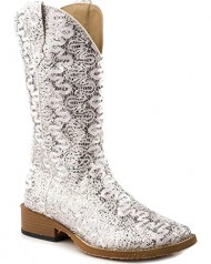 Roper Women’s Bling Lace Glitter Faux Leather Cowgirl Boot Square Toe White US