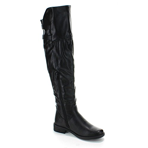FOREVER ABY-91 Women’s Slouch Over The Knee High Riding Boots with Inside Zipper, Color:BLACK, Size:7.5
