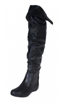 Frib! By Soda Slouchy Over the Knee and Knee High Foldable Low Hidden Heel Boot, black leatherette, 7.5 M