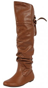Soda Women’s Letta Slouchy Leather Over the Knee Flat Boots, Cognac, 8.5 M US