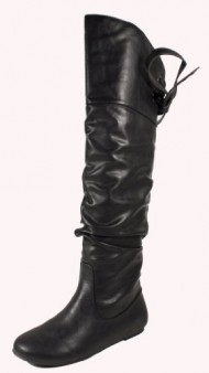 Letta! By Soda Sexy Fashion Pirate Inspired Slouchy Thigh-high Flat Boots with Lace-tie Back Design, black leatherette, 5.5 M