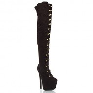 V-Luxury Womens 12-ELLE80 Closed Toe High Heel Platform Thigh High Boot Shoes, Black Faux Suede, 8.5 B (M) US