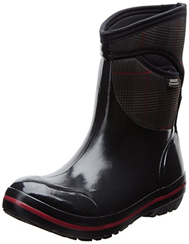 Bogs Women’s Plimsoll Prince Of Wales Mid Waterproof Winter & Rain Boot,Black,10 M US
