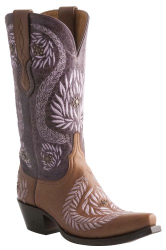 Lucchese Women’s Handcrafted 1883 Laurel Leaf Embroidered Cowgirl Boot Snip Toe Cognac US