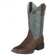 Ariat Women’s Quickdraw Brown Oiled Rowdy / Sapphire Blue 11″ Western Boots 9 B US