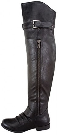 Top Moda LAND-4 Women’s Over The Knee Buckle Riding Boots, Color:BLACK, Size:6.5