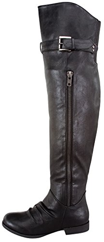 Top Moda LAND-4 Women’s Over The Knee Buckle Riding Boots, Color:BLACK, Size:6.5