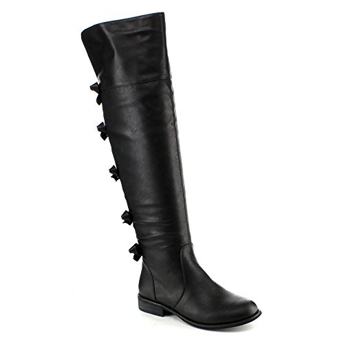 ADRIANA KRISTEN-02 Women’s Over The Knee High Pull On Low Heels Riding Boots, Color:BLACK, Size:9