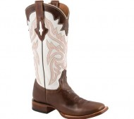 Lucchese Women’s Resistol Ranch White with Natural Oil Calf Brown Leather Cowgirl Boots 9 M