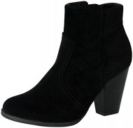 Breckelles Women’s HEATHER-34 Faux Suede Chunky Heel Ankle Booties