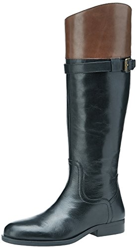 Nine West Women’s Velika Leather Riding Boot, Black/Dark Brown, 8.5 M US