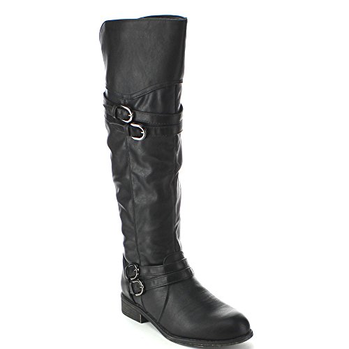 Top Moda FAY-42 Women's Over The Knee Buckle Riding Boots, Color:BLACK ...