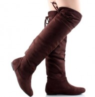 Women’s Faux Suede Thigh High Lace Up Boots in Zebra, Leopard, Black, Gray, Brown (11, Brown)
