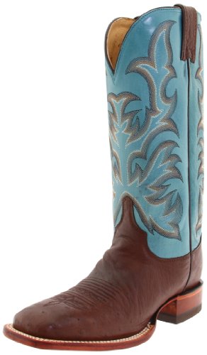 Justin Boots Women’s Aqha Lifestyle Collection 13″ Remuda Series Boot Wide Square Double Stitch Toe Leather Outsole,Antique Brown Smooth Ostrich/Turquoise Crunch Goat,6 B US