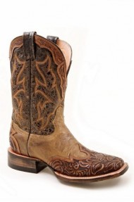 Stetson Women’s Two-Tone Hand Tooled Wingtip Cowgirl Boot Square Toe Brown US