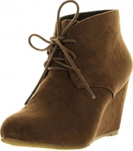 Anna Womens Sally-5 Adorable Almond Toe Lace Up Wedge Ankle Bootie