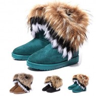 Gaorui women winter warm high long snow Ankle boots faux fox rabbit fur tassel shoes-US7.5_Brown