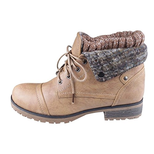 REFRESH WYNNE-01 Women’s combat style lace up ankle bootie,7.5 B(M) US,Tan