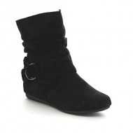 Beston GA43 Women’s Fashion Calf Flat Heel Side Zipper Slouch Ankle Boots, Color:BLACK, Size:9
